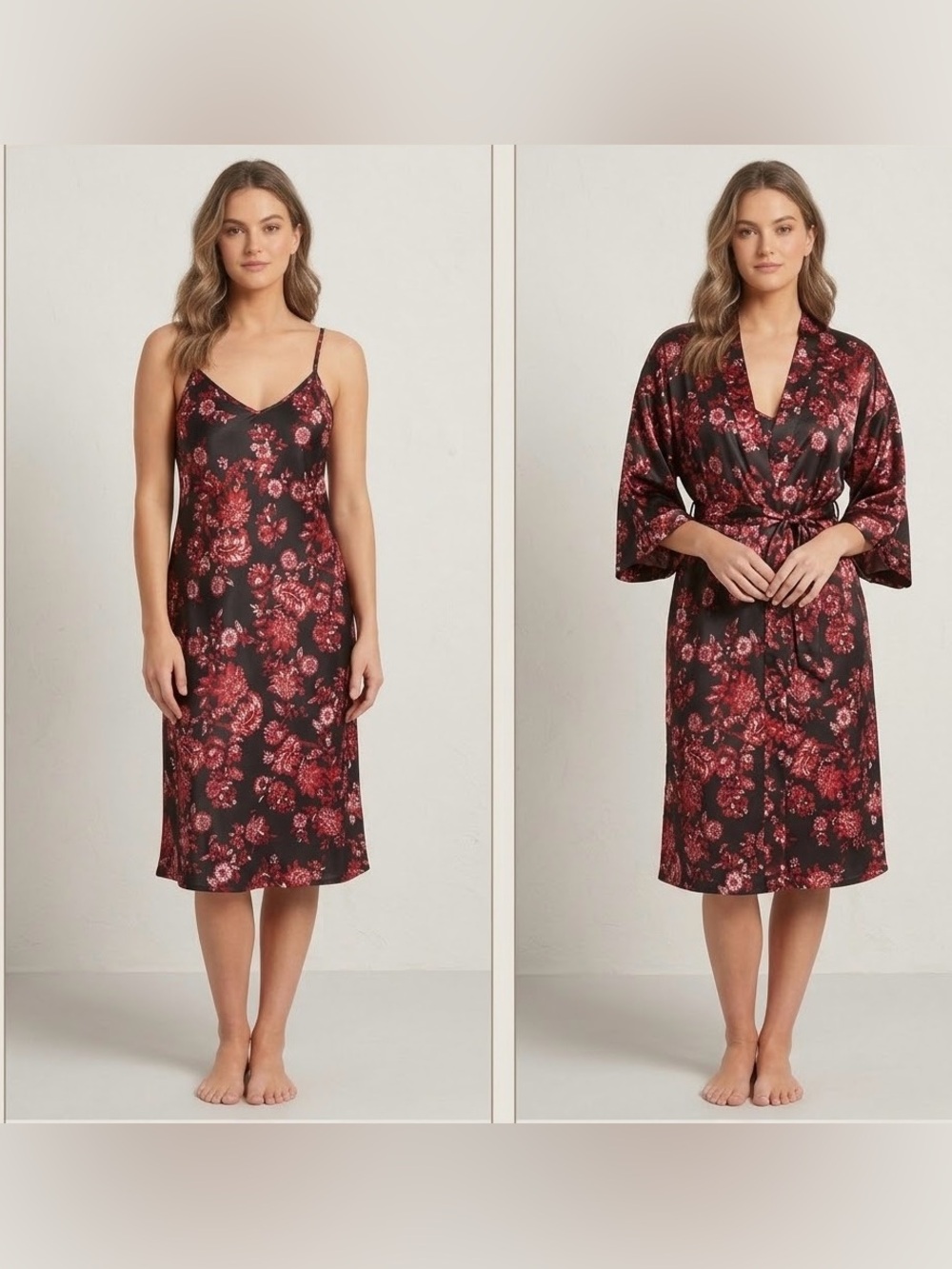 Cabernet Floral Satin nightgown and Robe Set